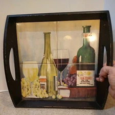 Large 4-12" Sq Tiled Wood Serving Tray Wine Bar Themed Overall 14"X 13"