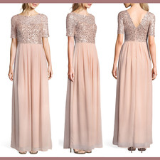 NEW $249 Adrianna Papell Beaded Bodice Georgette Gown English Rose [SZ 4 ] F621