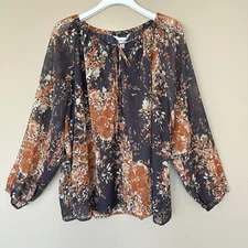 Tantrums Women XL Peasant Top Blouse Sheer Sleeve Sparkle Fairy Modest Office