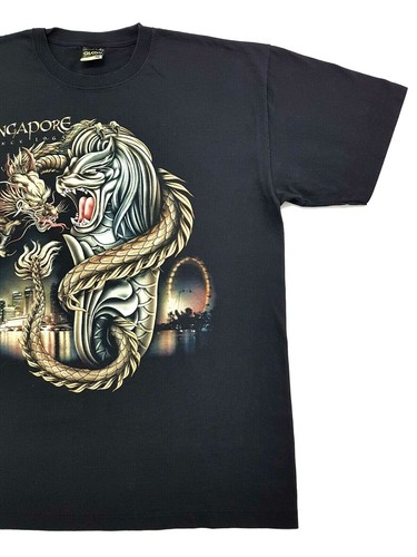 Vintage Singapore Dragon Glow In The Dark Tee Black Size XL Mens T Shirt GID - Picture 6 of 10