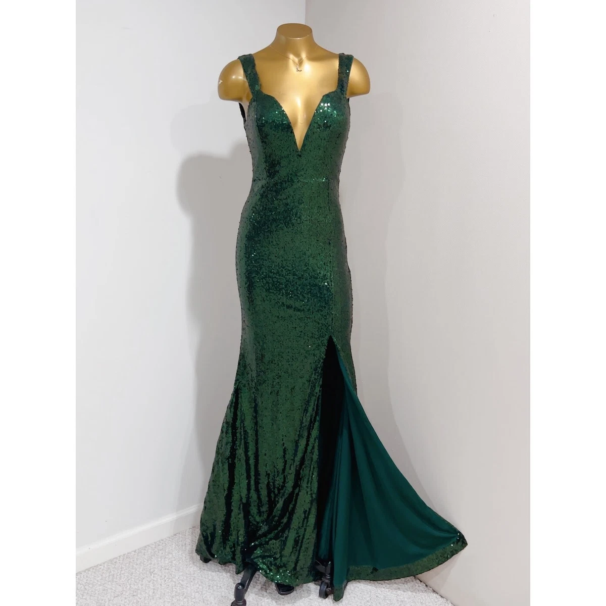 V-neck Long Mermaid Emerald Green Sequin Prom Dresses, Sexy Long Prom –  ClaireBridal