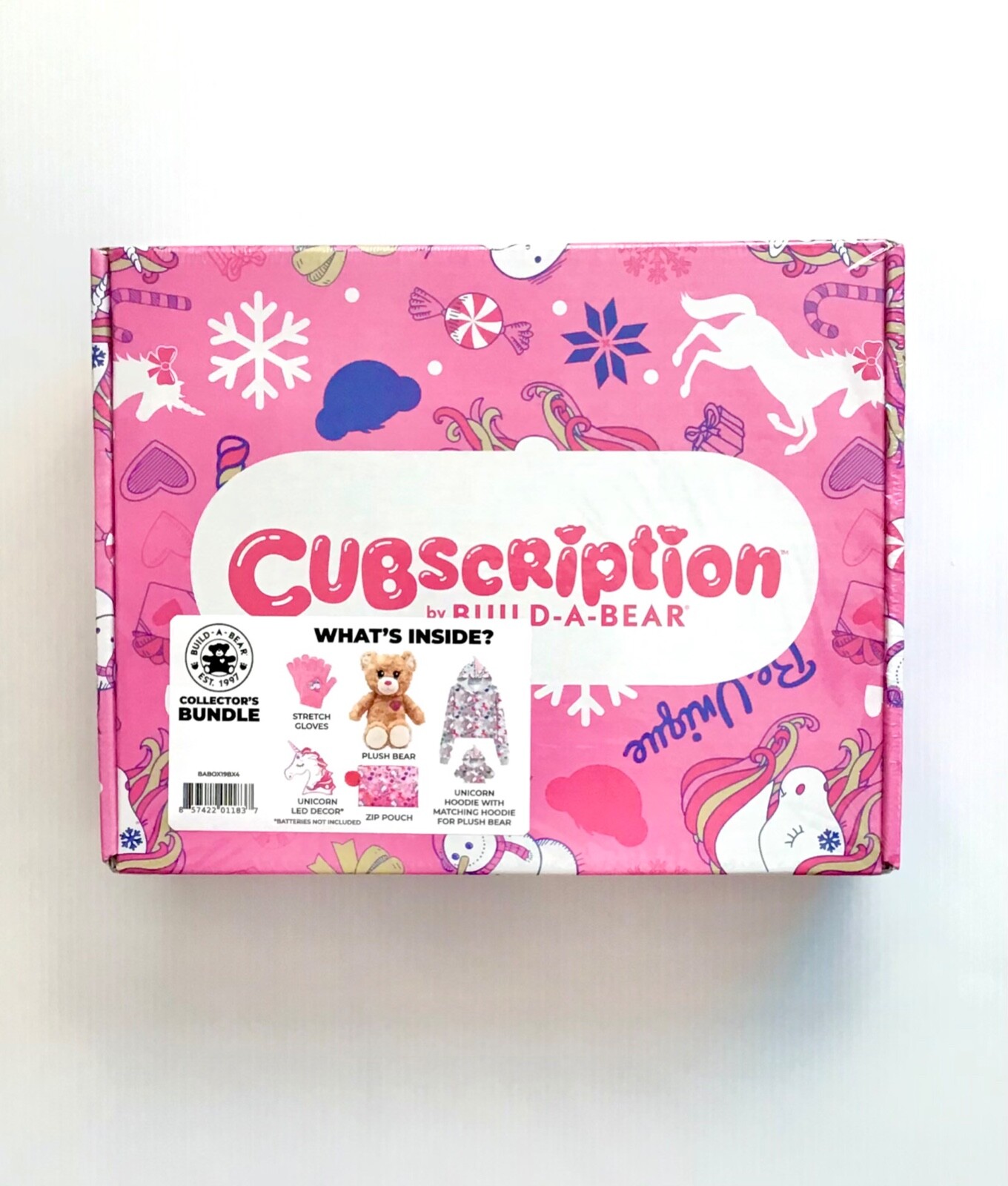 New In Box Pink Winter 2019 Build-A-Bear Workshop Cubscription Box Bear Set 6/7-image