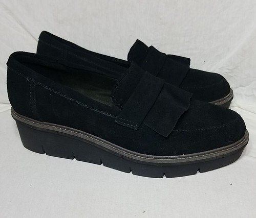 Size 10 Clarks Collection Shoes Womens Airabell Wedge Slip On Loafers Suede - Picture 4 of 21