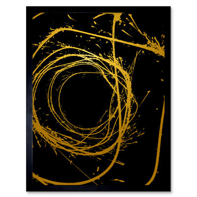 Gold Effekt Gelb Schwarz Farbe Splat Draht Abstrakt Wandkunstdruck Gerahmt 12x16