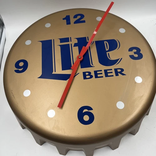Vintage 1994 16” MILLER LITE Beer Bottle Cap Advertising Battery Clock - Read