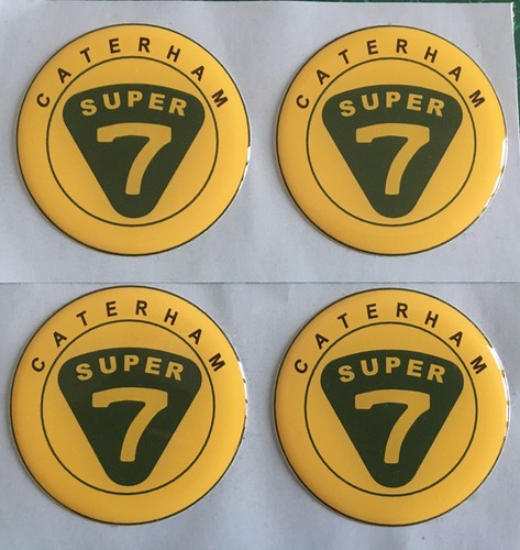 CATERHAM SUPER 7 ALLOY WHEEL CENTRE CAP STICKERS DOMED X4 YELLOW 45mm All Sizes - Picture 1 of 4