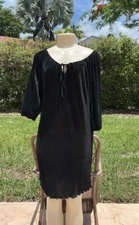 RED VALENTINO BLACK PLEATED SHORT SLEEVE SHEATH CASUAL DRESS Sz 42 MADE IN ITALY