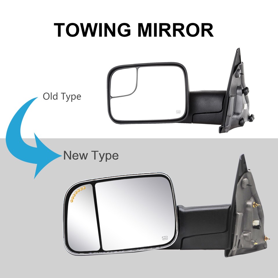 60111-12C - Fit System Towing Mirror Pair for 02-08 Dodge Ram Pick-Up 1500, 03-09 2500/3500
