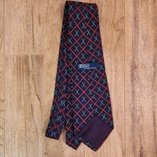 Vintage Polo Ralph Lauren Golf Club Theme Navy Blue/Red Silk Tie - Made in USA