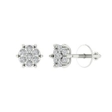 White Sapphire Stud Earrings for Women, Screw back 0.35 cttw, 1.8mm, Round-Cut 