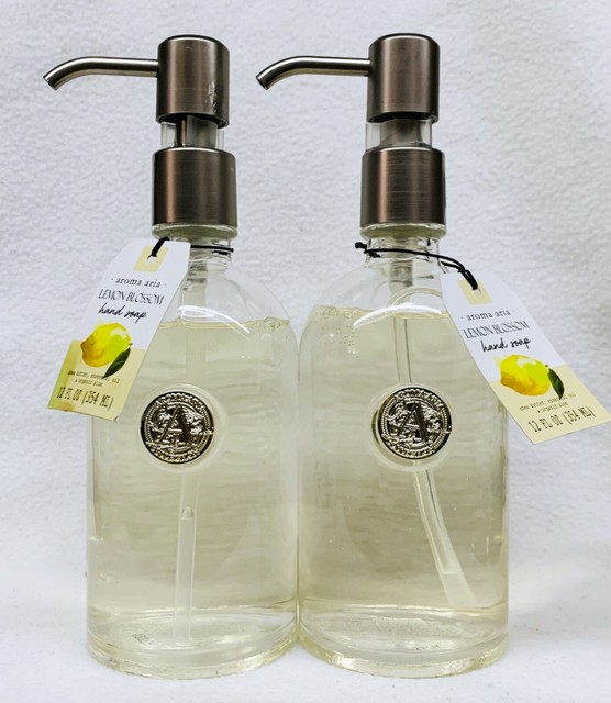2 Aroma Aria LEMON BLOSSOM Liquid Hand Wash Soap 12 fl oz Glass Bottle