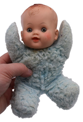 Vintage Douglas Tubbable Cuddle Toys 8'' Boy Baby Doll in Blue -- Vinyl Head