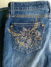 Women's Rock 47 Wrangler Blue Jeans Sz 5/6 Low Rise Boot Cut Crystals Embroidery