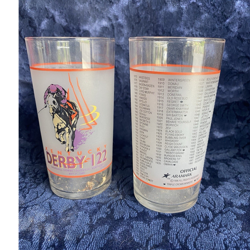 Kentucky Derby Official Souvenir Glasses Set 122 & 123 Kentucky State Glass Type