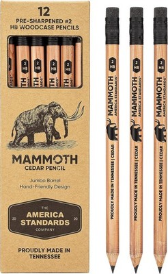 Mammoth Jumbo Pencils - 12 Pack, American-Made 1 Count (Pack of 12), Clear 