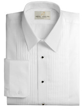 Neil Allyn Men's White Tuxedo Shirt Pleated Laydown Collar 65 Poly/35 Cotton