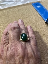 Vintage 9ct Yellow Gold Green Agate Cabochon Ring Size S