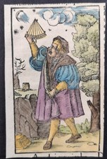 Old coloured woodcut circa 1550. Astronomer (Cosmographia). -: