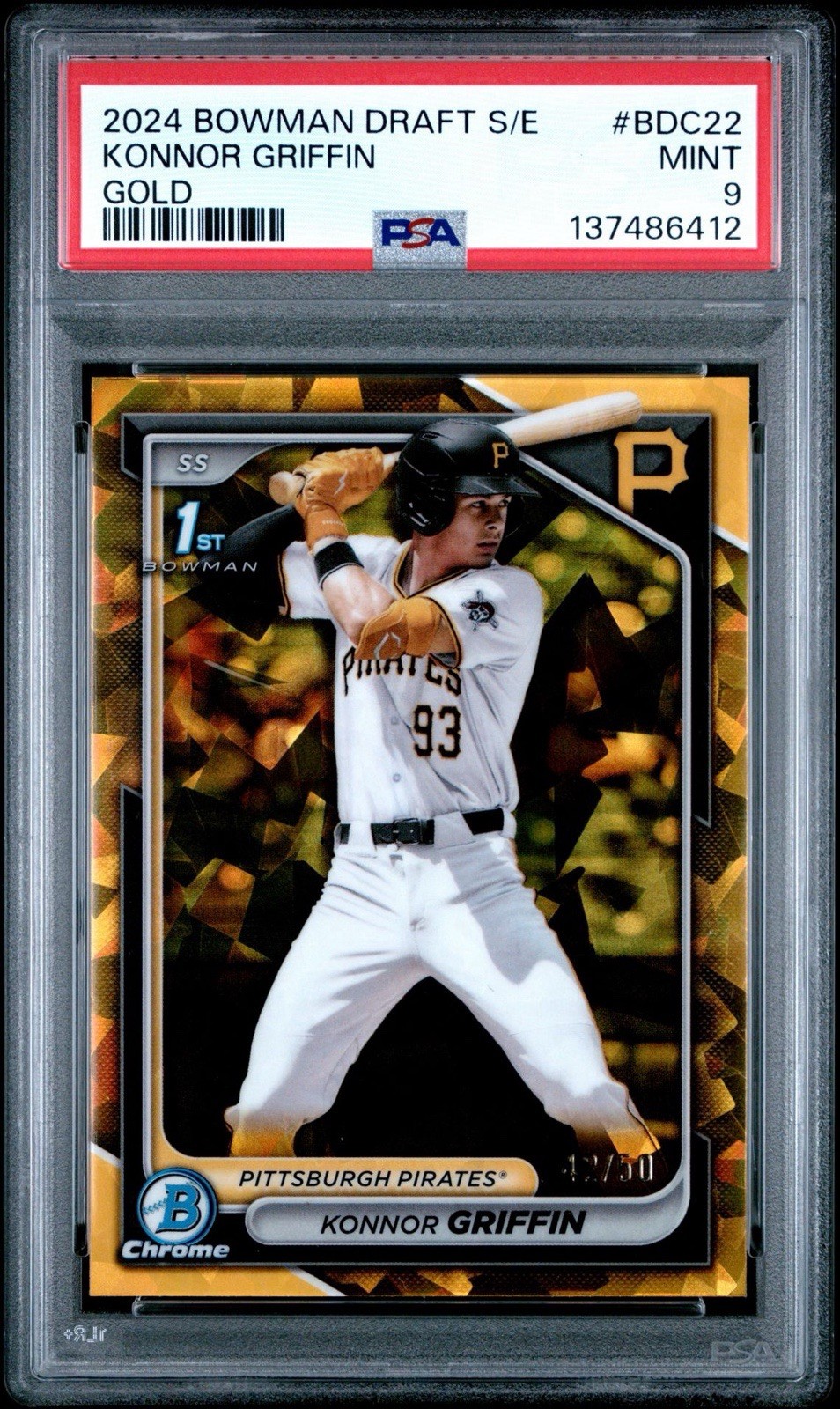 2024 Bowman Chrome Draft Konnor Griffin 1st Gold Sapphire Refractor /50 PSA 9