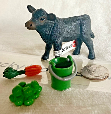 Schleich 13880  LOT Black Angus Calf BABY COW Food & MORE! farm NEW SEALED