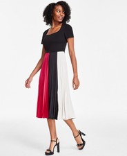 KARL LAGERFELD PARIS Women's Colorblocked Pleated Dress Black Size 10 SALE $158