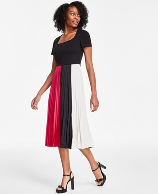 KARL LAGERFELD PARIS Women's Colorblocked Pleated Dress Black Size 10 SALE  $158