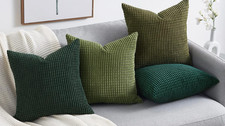 Set of 4 Chenille Corduroy Corn Stripe Textured Green Pillow Covers 16x16 N44
