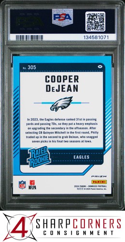 2024 PANINI DONRUSS OPTIC PREVIEW PRIZM #305 COOPER DEJEAN RC PSA 10 - Picture 2 of 2