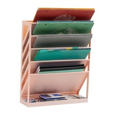 5-Tier Vertical File Storage, Desktop Organizer, Wall Mount, Office, Pink