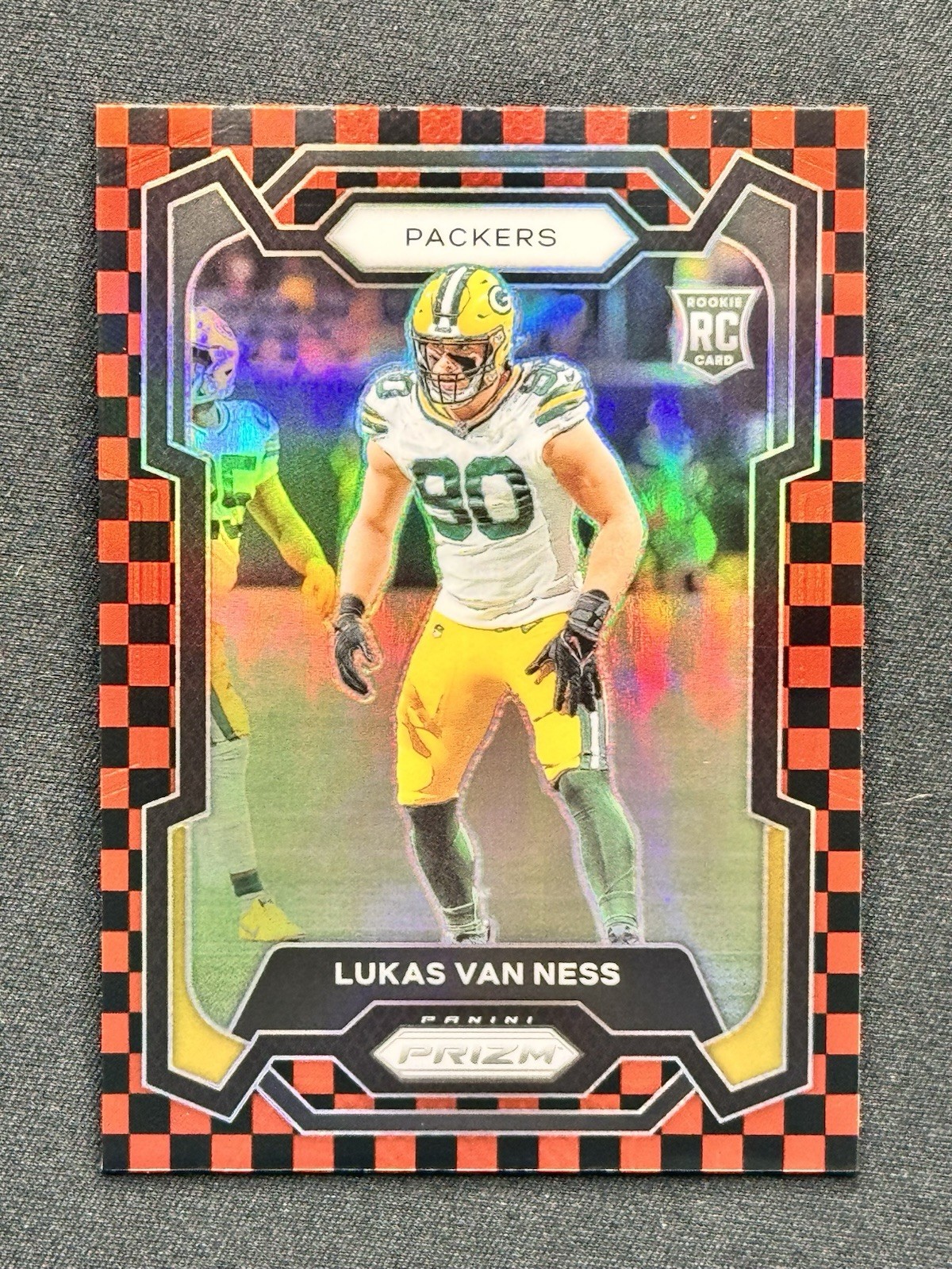 2023 Panini Prizm Lukas Van Ness Black and Red Checker Prizm #336 RC Packers