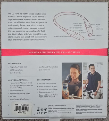 LG Tone HBS-900 Black Active Premium Bluetooth Headset Sports Headphones - 第 3/3 張圖片