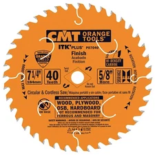CMT P07040 ITK Plus Finish Saw Blade, 7-1/4 x 40 Teeth, 10° ATB Shear 5/8" Bore