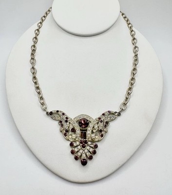 VTG Eisenberg? Necklace Pendant Piece Purple Rhinestones Signed Creative Read