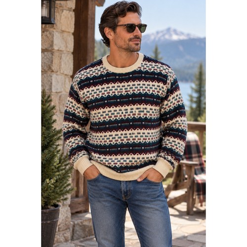 Saint James, Vintage Reed St James Mens XL Fair Isle Geometric Knit Crewneck Sweater USA
