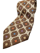 STEVE HARVEY Handmade 100 Silk Tie 62" Long Brown Gold Beige Purple Orange NEW