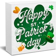 St. Patrick's Day Shamrock Beer Wooden Box Sign Irish Holiday Decor Desktop Sign