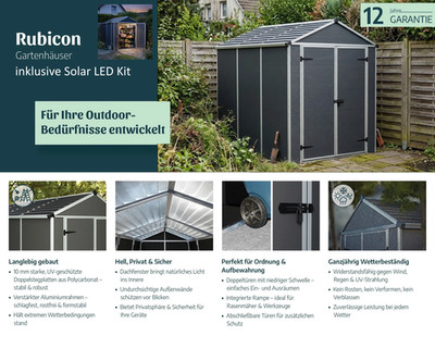 Geräteschuppen Rubicon 6x8 mit Solar LED-Kit Gartenhaus 229 x 185 cm | Canopia