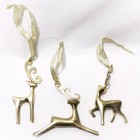 Set Of 3 Brass Reindeer Ornaments Small Stylized 4.25" X 3.5"
