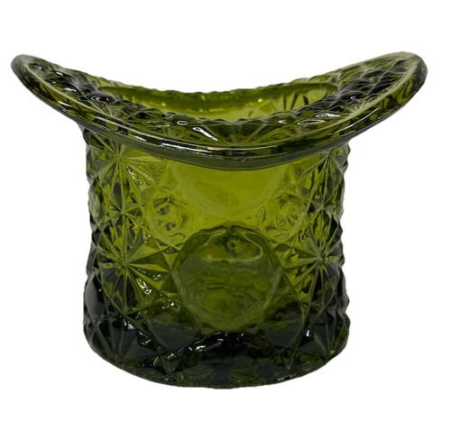 Vintage Fenton Gänseblümchen Knopf Avocado grün Glas Zylinder Hut Kunst Glas Zahnstocher Halter - Bild 5 von 12
