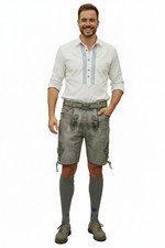 Lederhosen Men Octorberfest Real Suede Leather Antique Stone Grey
