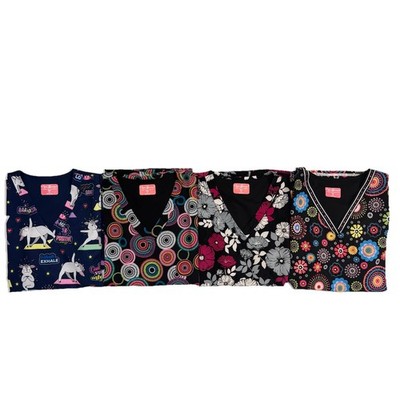 NWT 4 Piece Size XS Zavate Printed Scrub Top Bundle 47