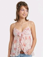 Vtg Victoria's Secret Floral Chiffon Ruffle Tie-Front Camisole Babydoll Top M