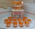 Vtg Anchor Hocking Fire King Peach Luster 14 pc Punch Bowl Set in Orig Box NICE!