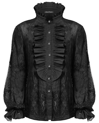 Punk Rave Herren Romantisch Gothic Dunkel Blumen Spitze Rüschen Poet Shirt