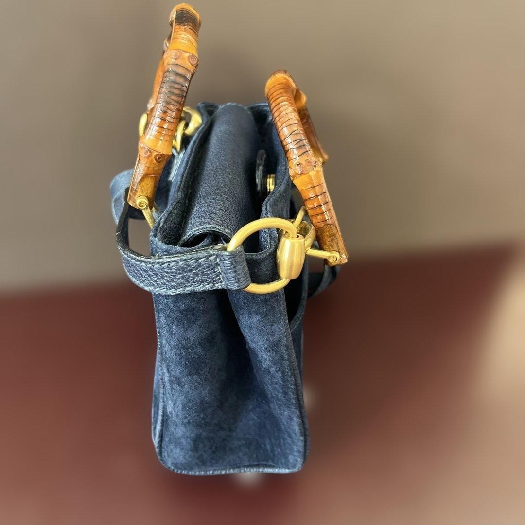 GUCCI Bamboo Mini 2Way Suede Crossbody Bag Navy Authentic Women's Handbag thumbnail 4