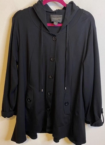 CHRISTIAN SIRIANO Black Ponte Swing Jacket Coat Women's Plus 1X 18/20 Hooded