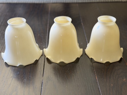 3 Vintage White Satin Glass Bell Light Shades 2" Fitter