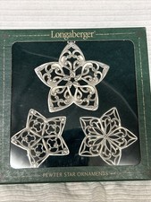 Longaberger Pewter Star Ornaments Set of 3 Christmas Vintage 2001 New In Box