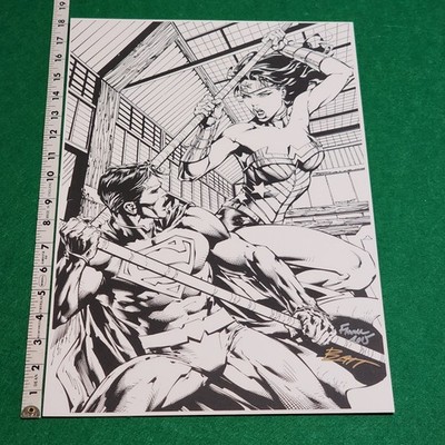David Finch Matt Banning Superman Wonder Woman Signed DC Comic Art Print 18x12