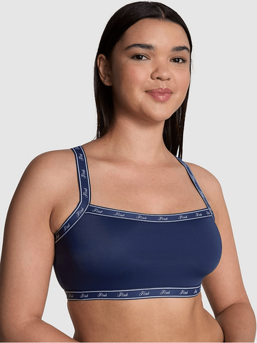 Neu mit Etikett PINK Victoria’s Secret Logo-Bralette Small marineblau Baumwolle BH ohne Bügel